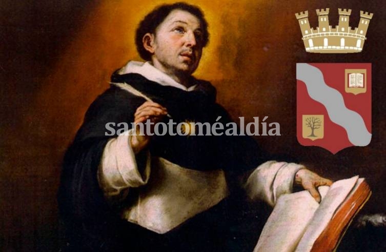 Santo Tomás de Aquino y el escudo de Santo Tomé.
