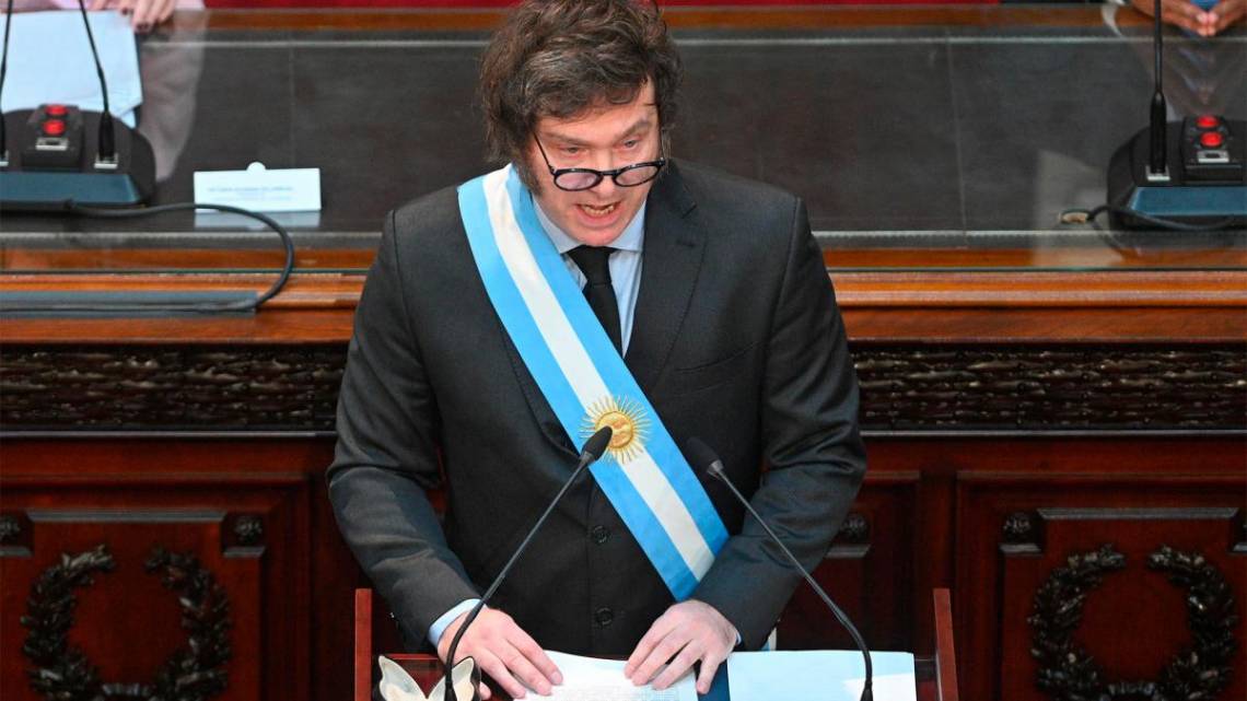 MIlei, durante su discurso ante la Asamblea Legislativa. (Foto: Télam)