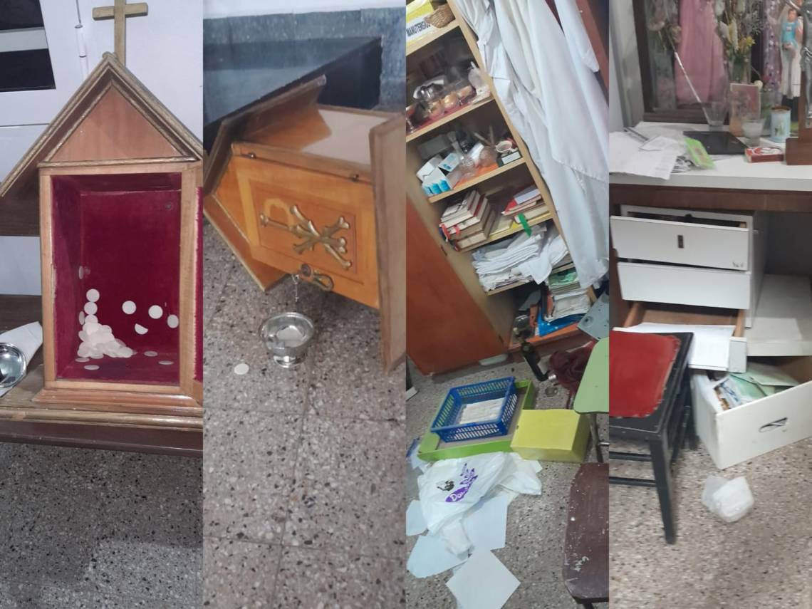 Los delincuentes realizaron destrozos en todo el interior de la Capilla. (Fotos: Gentileza Padre Oscar)